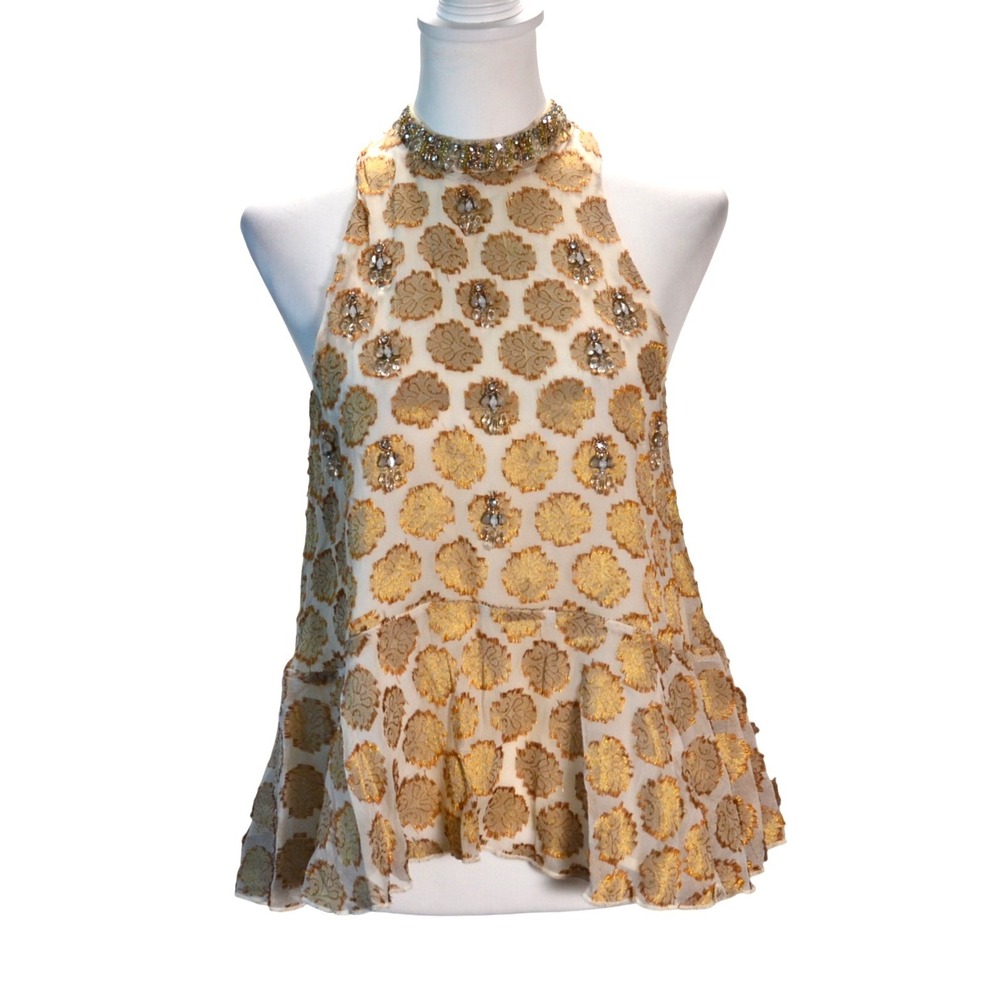 Kimchi Blue Embellished Peplum Tank Party Summer Cream Gold XS Beaded sequin